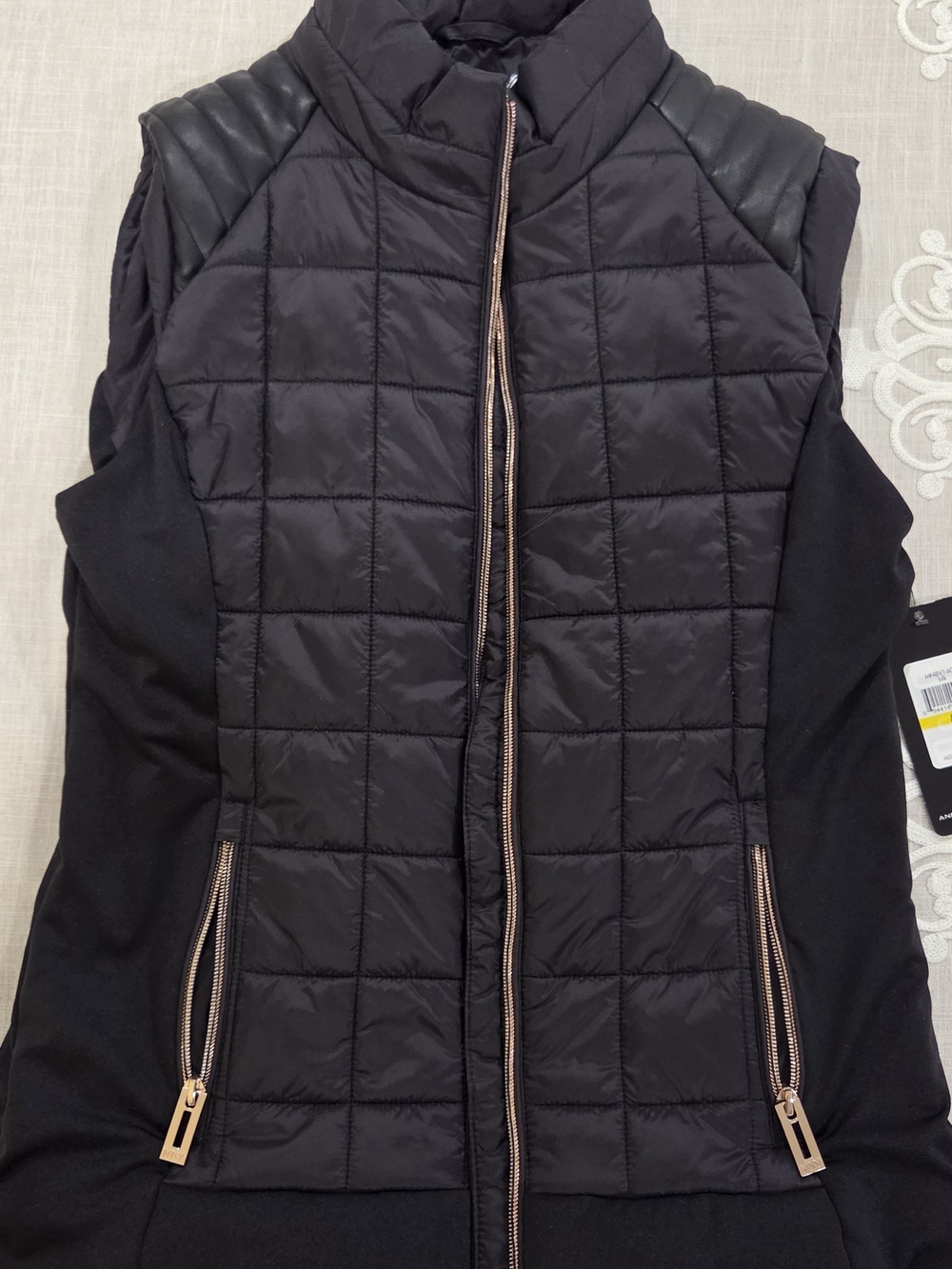 Andrew Marc Black Quilted Vest with Rose Gold Hardware